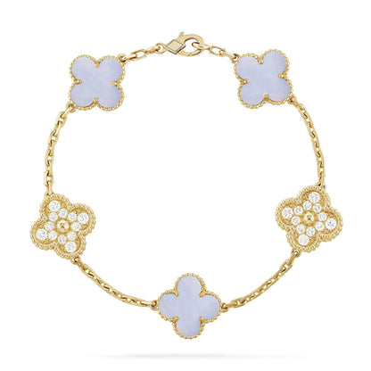 [LORA] CLOVER 5 MOTIF PURPLE CHALCEDONY BRACELET COLLECTION