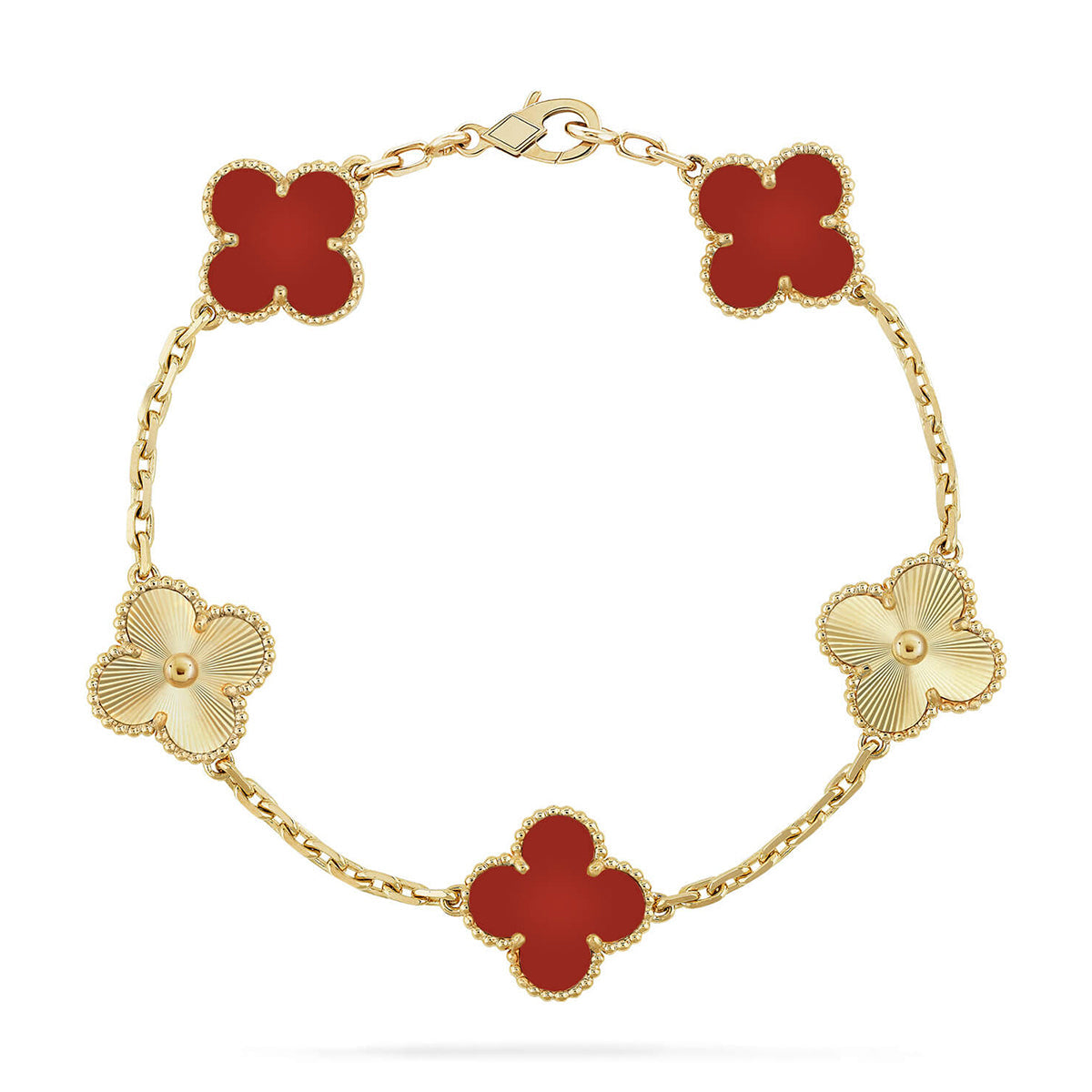 [Lora] CLOVER 5 MOTIF RED CORNELIAN BRACELET COLLECTION
