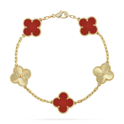 [Lora] CLOVER 5 MOTIF RED CORNELIAN BRACELET COLLECTION
