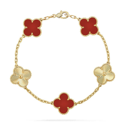 [LORA] CLOVER 5 MOTIF RED CORNELIAN BRACELET COLLECTION