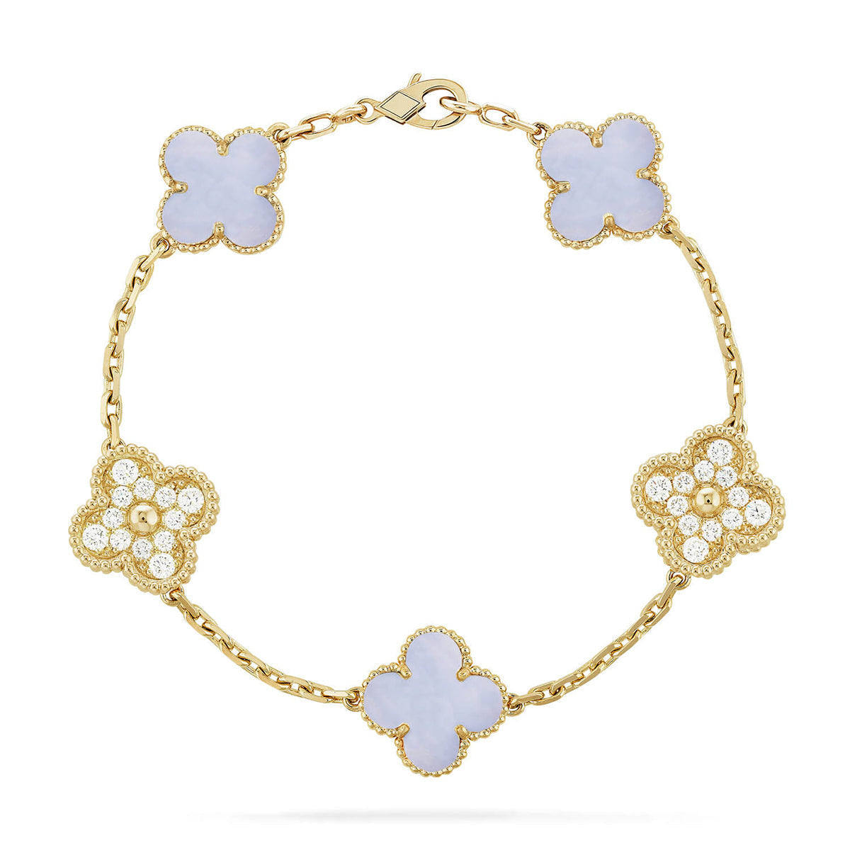 [Lora] CLOVER 5 MOTIF PURPLE CHALCEDONY BRACELET COLLECTION
