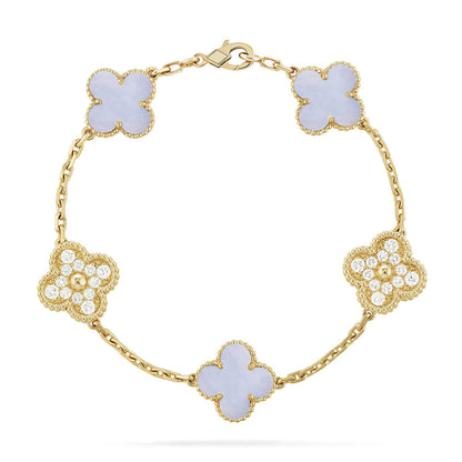 [Lora] CLOVER 5 MOTIF PURPLE CHALCEDONY BRACELET COLLECTION