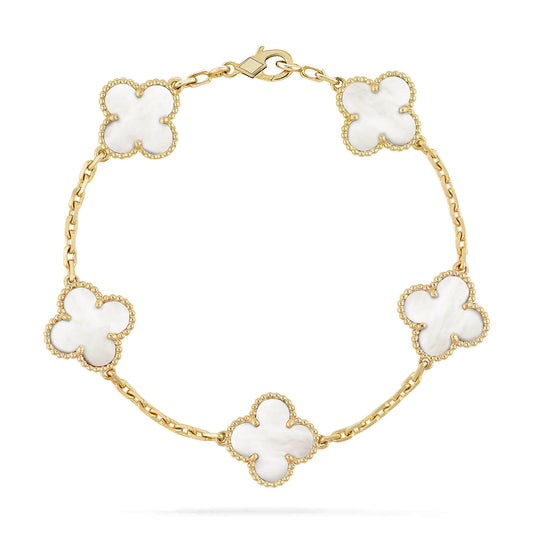 [LORA]CLOVER  5 MOTIF WHITE MOP BRACELET