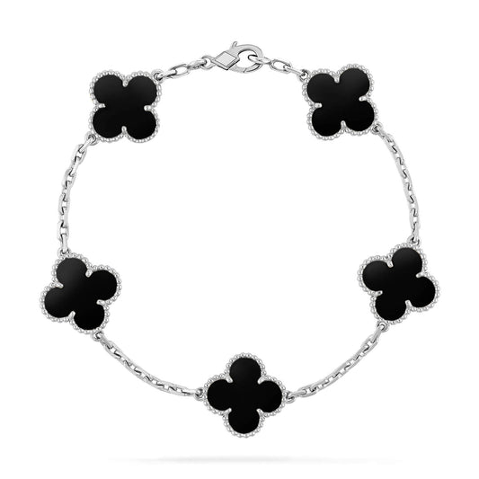 [LORA]CLOVER 5 MOTIF ONYXS  BRACELET SILVER