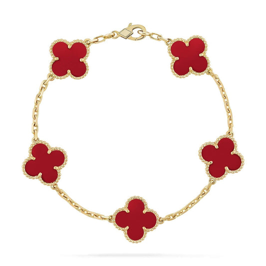 [LORA]CLOVER 5 MOTIFS RED AGATE  BRACELET