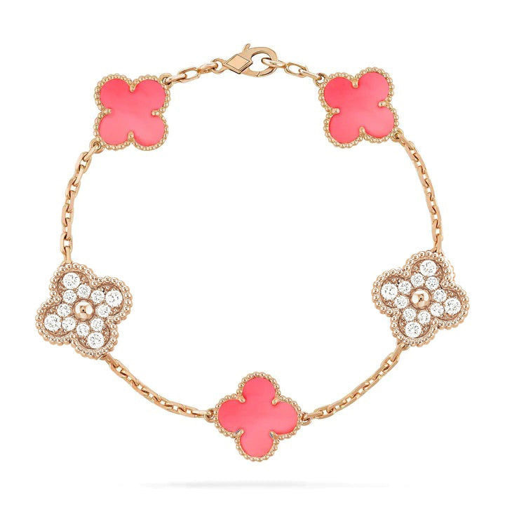 [LORA]CLOVER 5 MOTIF DIAMOND PINK MOP PINK GOLD BRACELET
