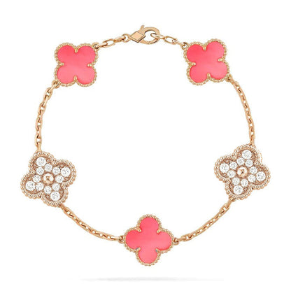 [LORA]CLOVER 5 MOTIF DIAMOND PINK MOP PINK GOLD BRACELET