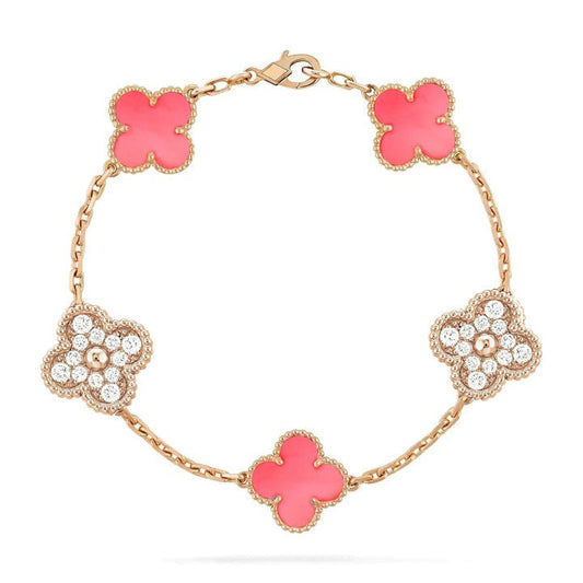 [LORA]CLOVER 5 MOTIF DIAMOND PINK MOP PINK GOLD BRACELET