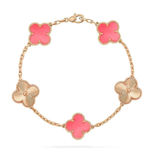 [LORA]CLOVER BRACELET 5 MOTIF PINK AND PINK GOLD