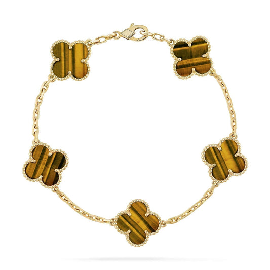 [LORA]CLOVER  5 MOTIFS TIGER EYE BRACELET