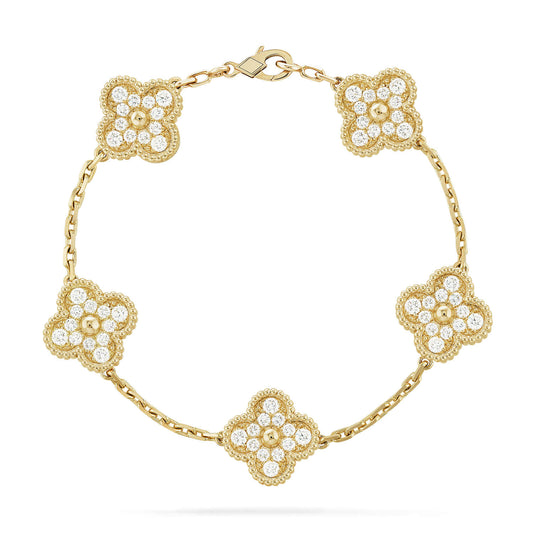 [LORA]CLOVER 5 MOTIFS  FULL DIAMOND BRACELET