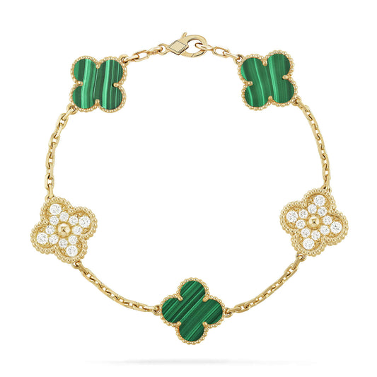 [LORA]CLOVER  5 MOTIF MALACHITE DIAMOND BRACELET