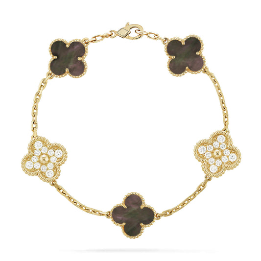 [LORA]CLOVER 5 MOTIF GRAY MOP DIAMOND BRACELET