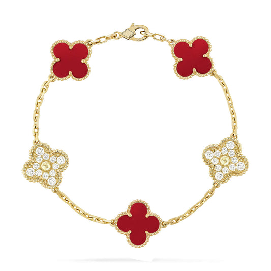 [LORA]CLOVER 5 MOTIFS CARNELIAN DIAMOND BRACELET