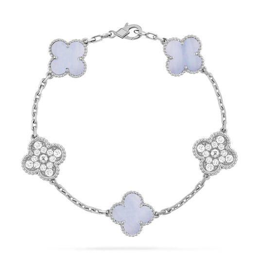 [LORA]CLOVER  5 MOTIF DIAMOND PURPLE CHALCEDONY BRACELET SILVER