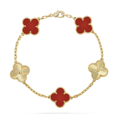 [LORA]CLOVER  5 MOTIFS CARNELIAN GOLD BRACELET