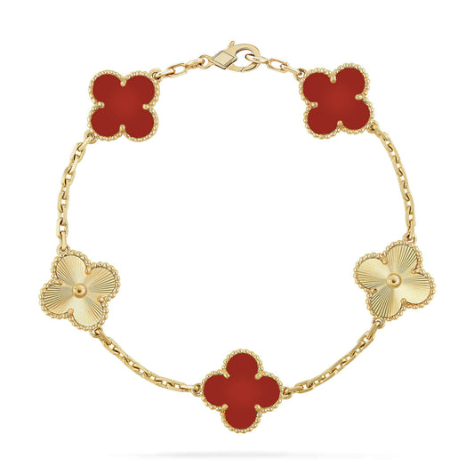[LORA]CLOVER  5 MOTIFS CARNELIAN GOLD BRACELET