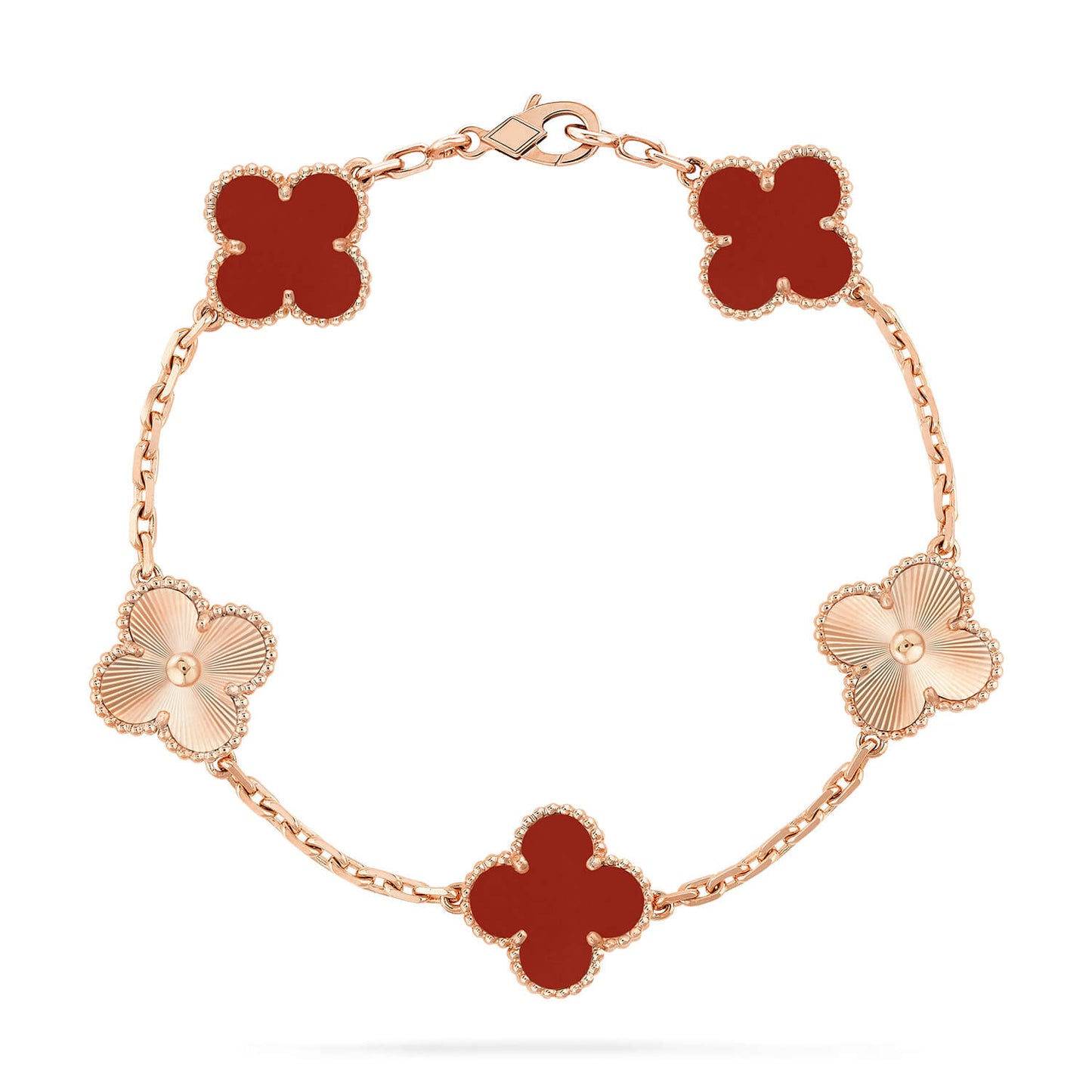 [LORA]CLOVER  5 MOTIFS CARNELIAN GOLD BRACELET