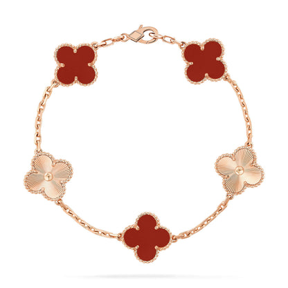 [LORA]CLOVER  5 MOTIFS CARNELIAN GOLD BRACELET