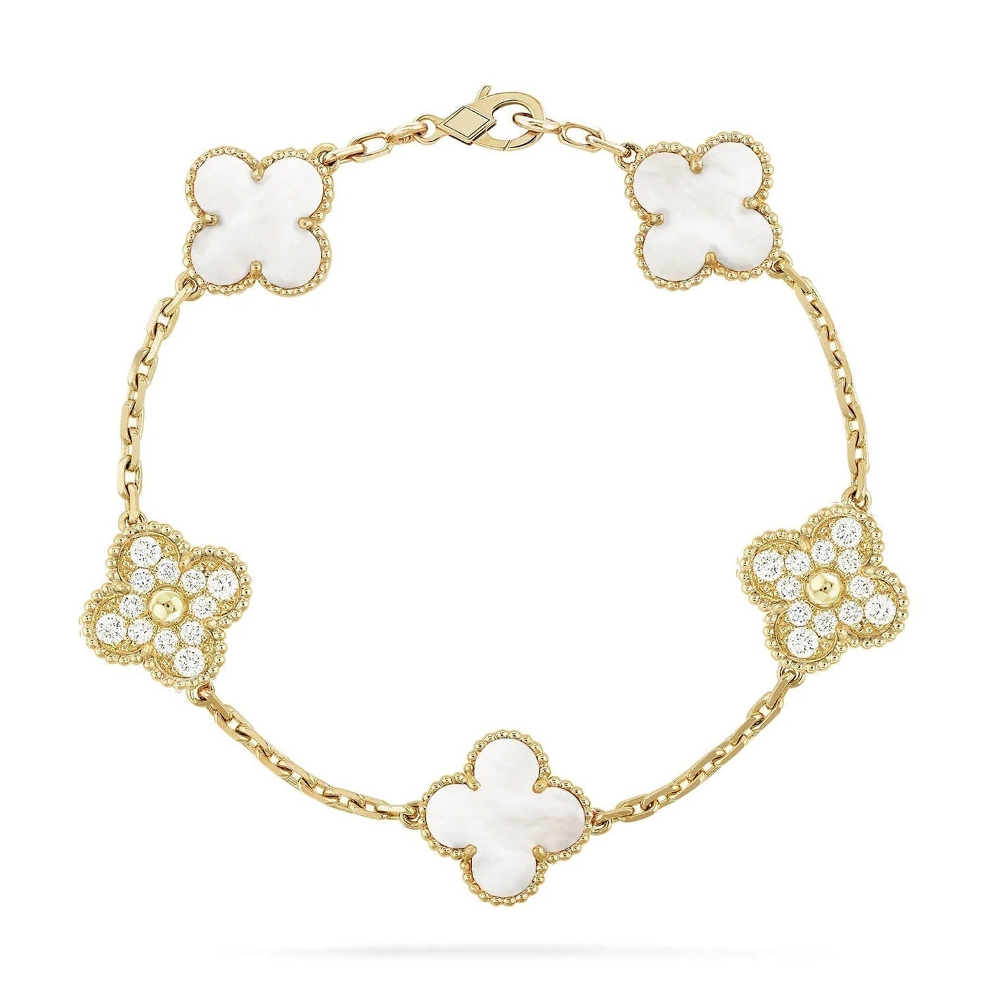 [LORA]CLOVER BRACELET 5 MOTIF WHITE MOP DIAMOND