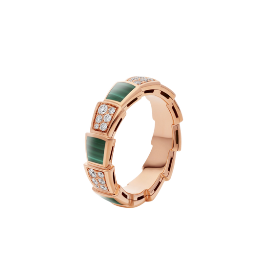 [LORA]SERPENTI RING PINK GOLD MALACHITE DIAMOND PAVED 4MM