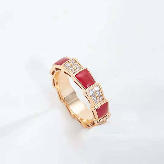 [LORA]SERPENTI RING PINK GOLD CARNELIAN DIAMOND PAVED 4MM