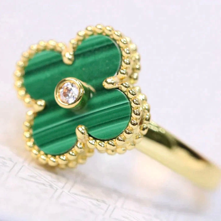 [LORA]CLOVER MALACHITE RING GOLD DIAMOND