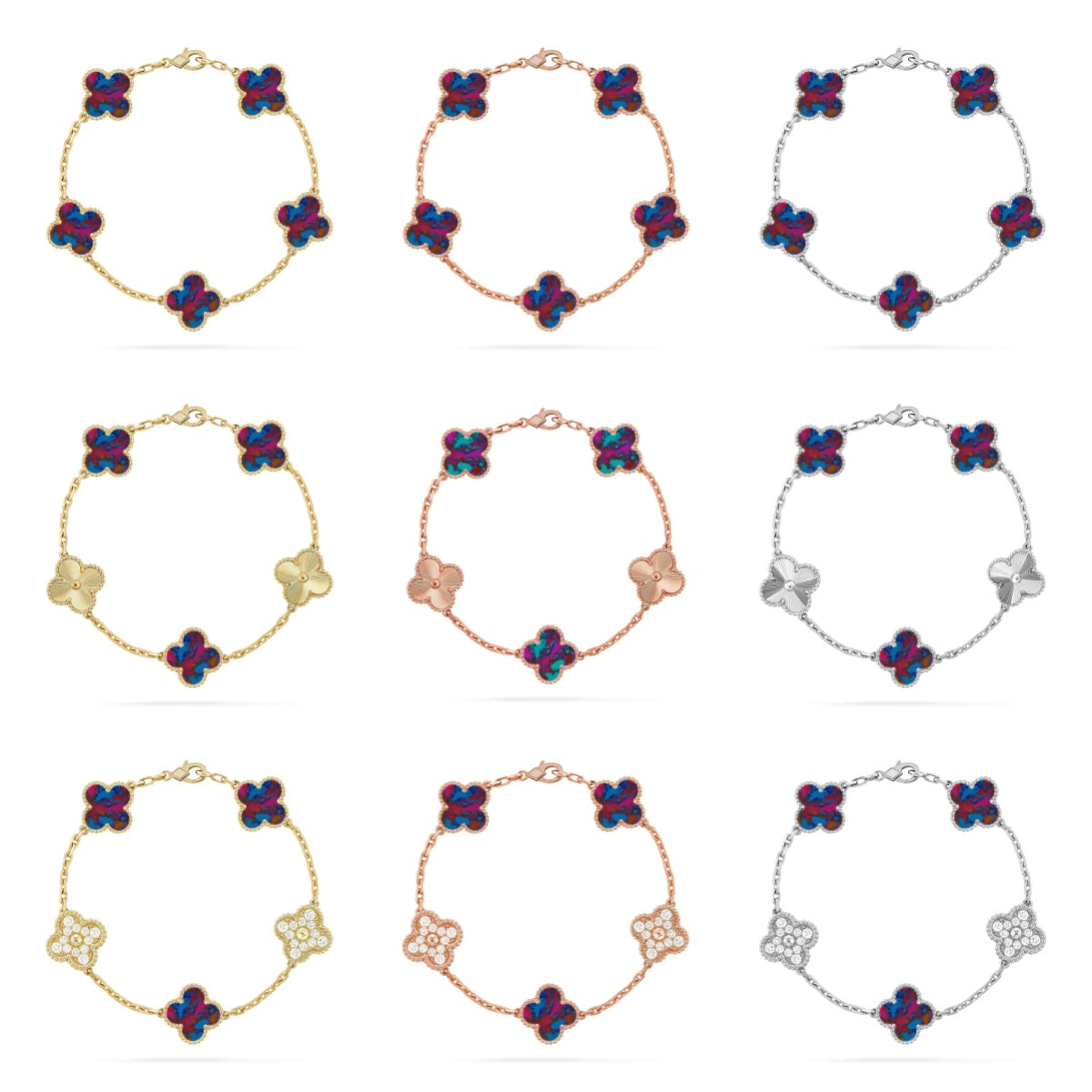 [Lora]CLOVER 5 MOTIF COLOR GEMSTONES BRACELET COLLECTION