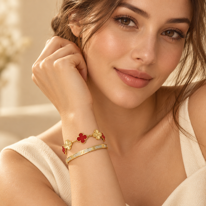 [Lora]Clover & Love Diamond-Paved Radiant Line 2-Piece Bracelet Stack Set