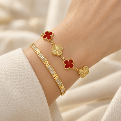 [Lora]Clover & Love Diamond-Paved Radiant Line 2-Piece Bracelet Stack Set