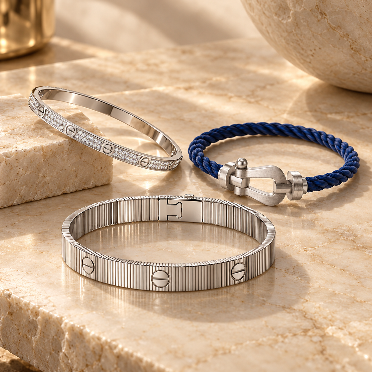 [Lora]Love & Force Large Horseshoe Trio Bracelet Stack Set