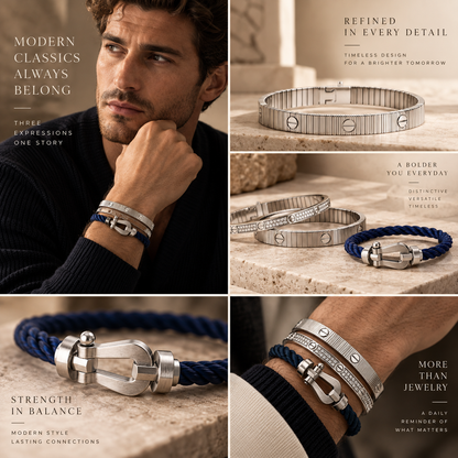 [Lora]Love & Force Large Horseshoe Trio Bracelet Stack Set