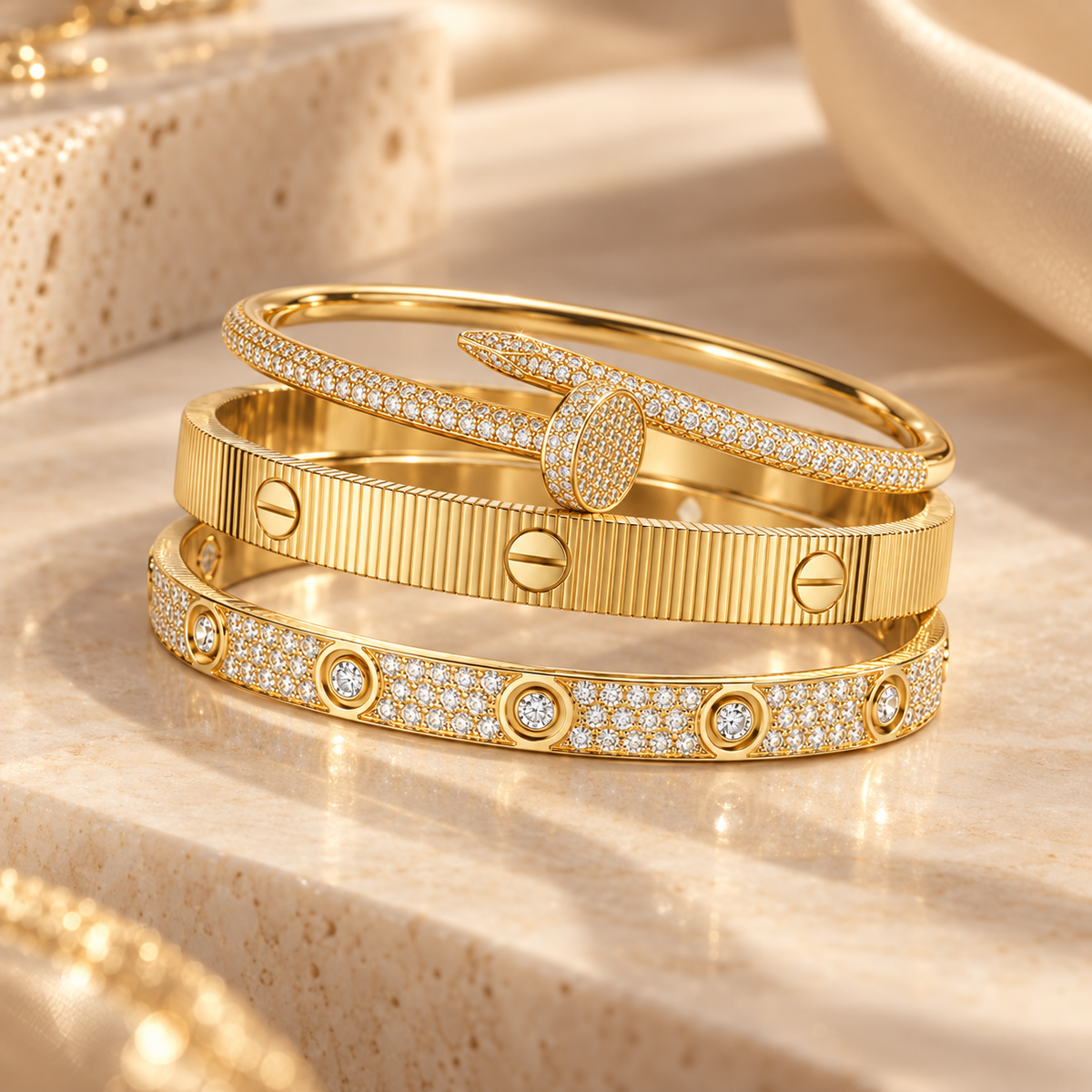 [Lora]Love & Juste Statement Bracelet Trio Stack Set