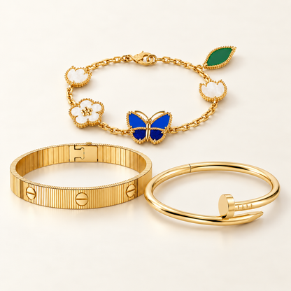 [Lora]Clover Lucky Spring & Love & Juste Garden 3-Piece  Bracelet Stack Set