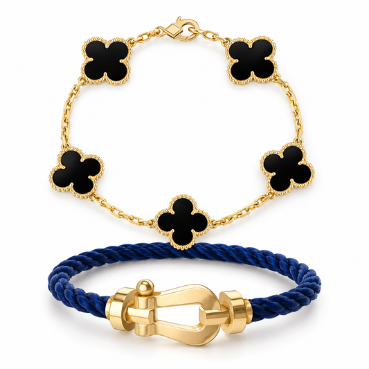 [Lora]Force Horseshoe & Clover 5 Motifs Bracelet Stack Set