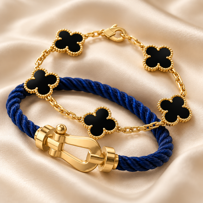 [Lora]Force Horseshoe & Clover 5 Motifs Bracelet Stack Set