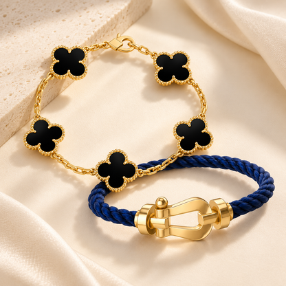 [Lora]Force Horseshoe & Clover 5 Motifs Bracelet Stack Set