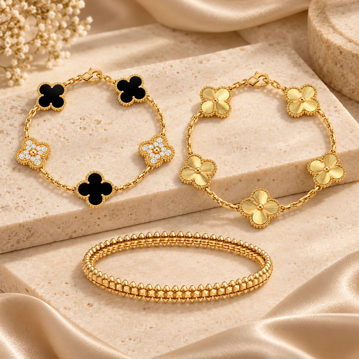 [Lora]Clover & Clash Bracelet 3-Piece Stack set