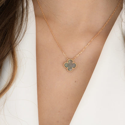 [LORA]CLOVER 15MM  GRAY MOTHER OF PEARL NECKLACE
