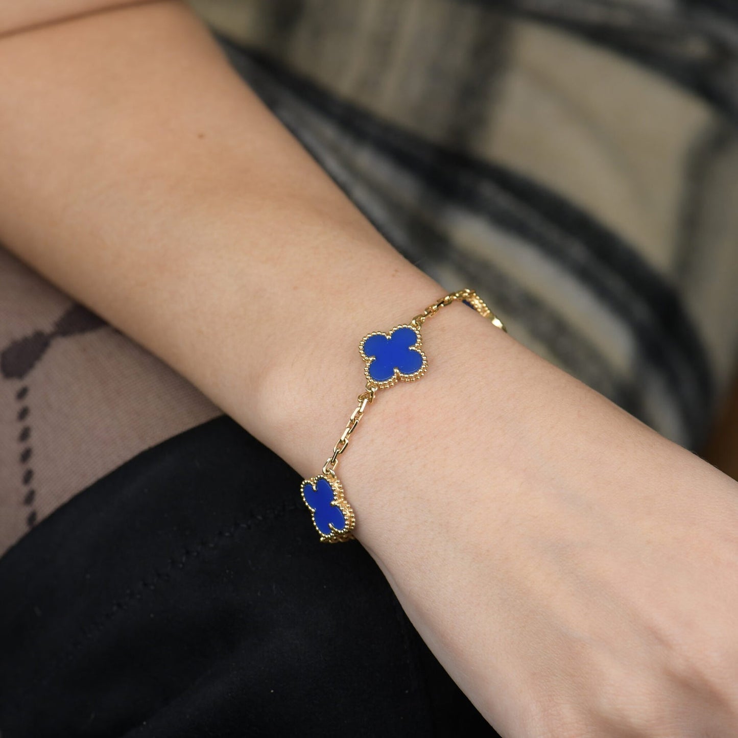 [LORA]CLOVER 5 MOTIFS BLUE AGATE BRACELET