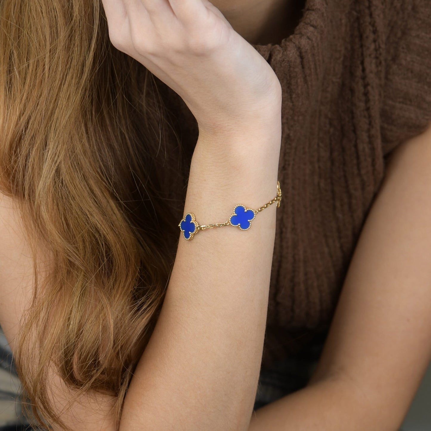 [LORA]CLOVER 5 MOTIFS BLUE AGATE BRACELET