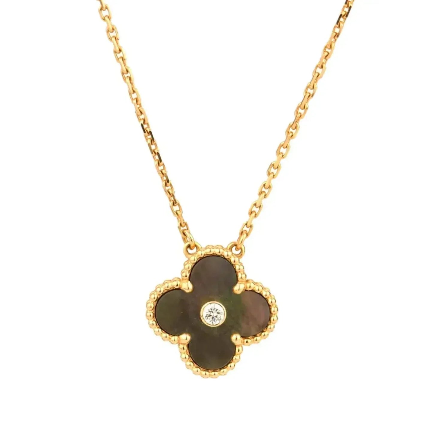 [LORA]CLOVER 15MM DIAMOND AND MOTHER-OF-GREY NECKLACE