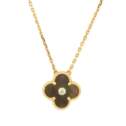 [LORA]CLOVER 15MM DIAMOND AND MOTHER-OF-GREY NECKLACE