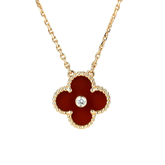 [LORA]CLOVER 15MM DIAMOND CARNELIAN NECKLACE