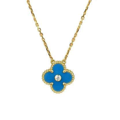 [LORA]CLOVER 15MM DIAMOND AND BLUE AGATE NECKLACE