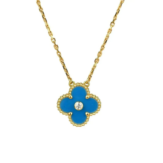 [LORA]CLOVER 15MM DIAMOND AND BLUE AGATE NECKLACE