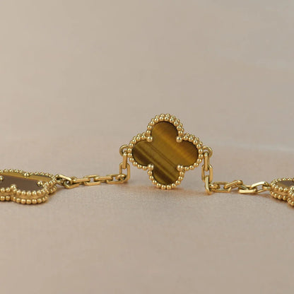 [LORA] CLOVER 5 MOTIFS TIGER EYE BRACELET COLLECTION