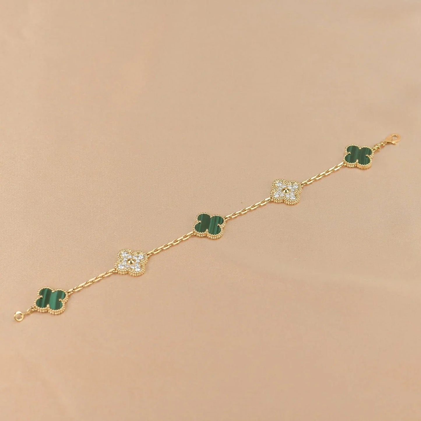 [LORA] CLOVER 5 MOTIF MALACHITE BRACELET COLLECTION