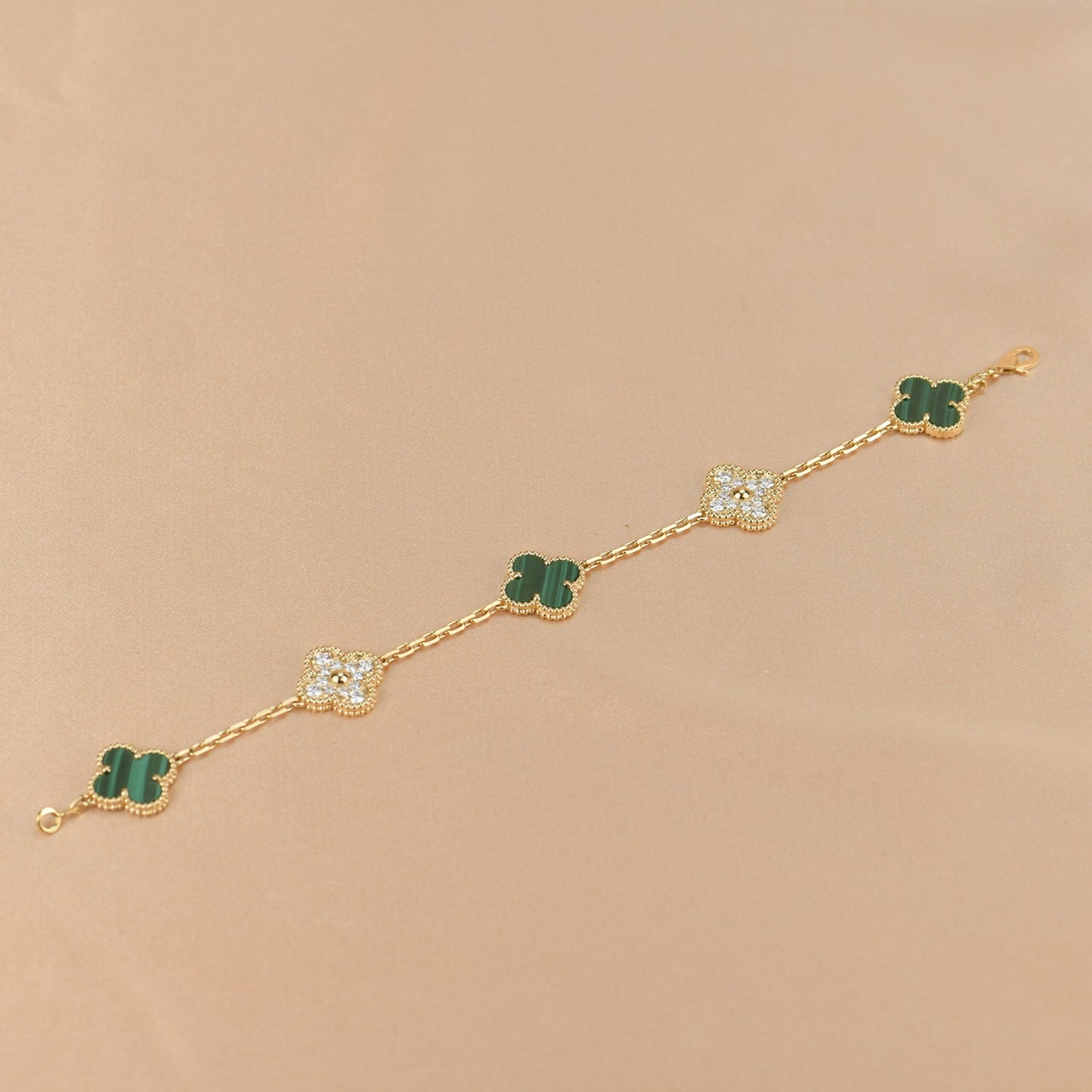 [LORA]CLOVER  5 MOTIF MALACHITE DIAMOND BRACELET