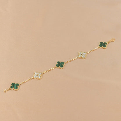 [LORA]CLOVER  5 MOTIF MALACHITE DIAMOND BRACELET
